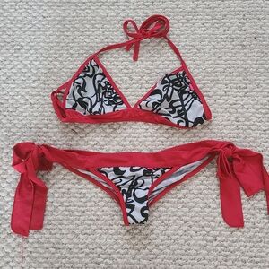 Red and Black Patterned Bikini